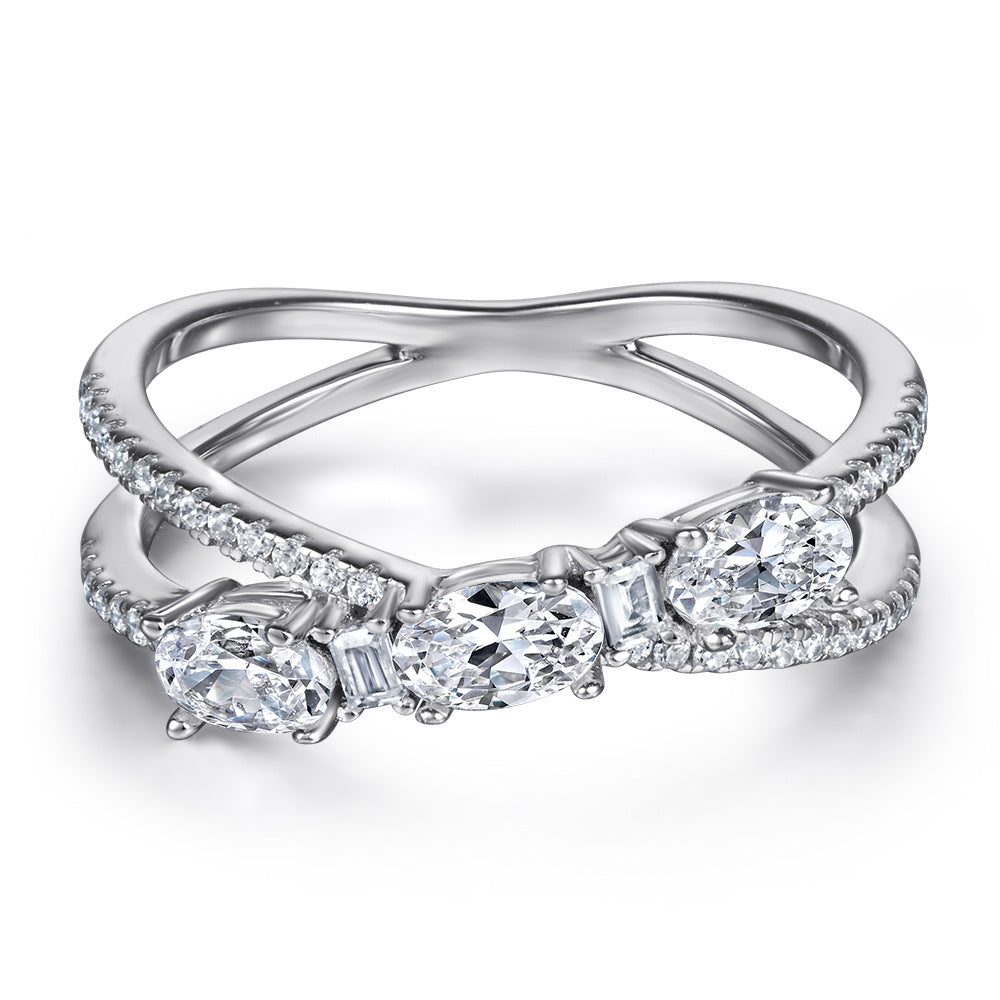 Anneaux 925 Argent Rotary Cross Denier Zircon Anneau de fiançailles pour femmes