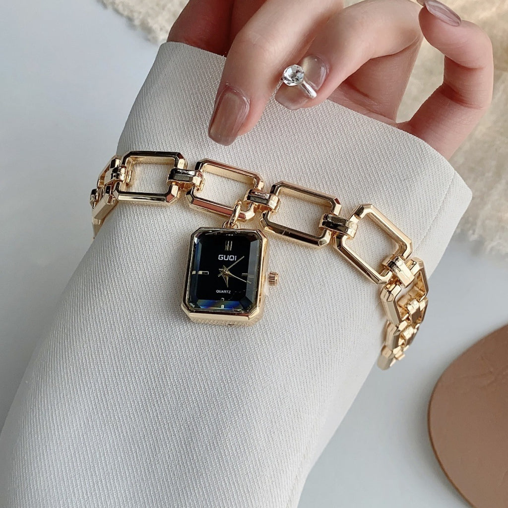Femmes Montre décorative avec pendentif carré et style bracelet