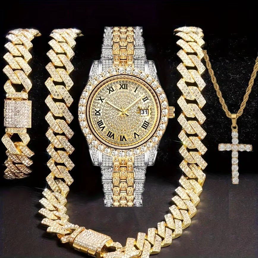 Hip Hop Bracelet Collier Diamond-embed Montres costume