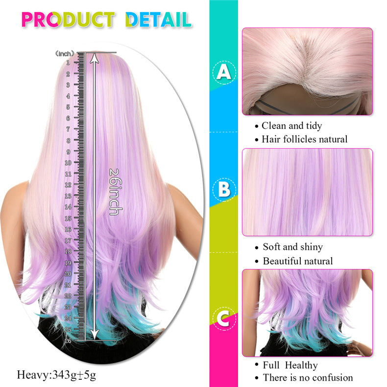 Gradient Couleur Intérieur Boucle Long Curly Cheveux Haute Température Soie Couleur Dentelle