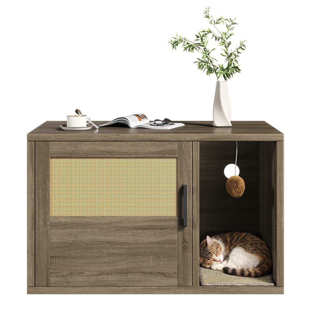 Boîte à litière Cat Enclosure Armoire de meubles Contrôle d'odeur avec étagère en bois