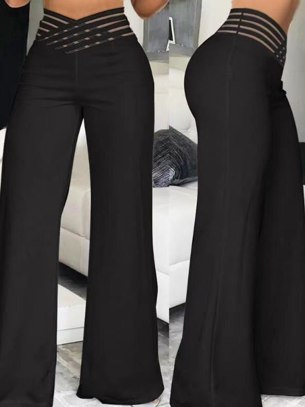 Pantalon de longue taille pour femmes Hollow Out Cross Pantalon Élégant Pantalon d'élégant feu de route Pantalon haute taille Ca