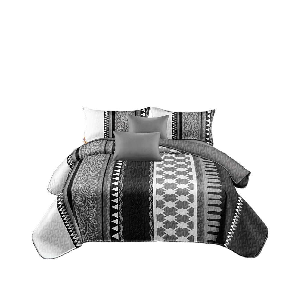 3-Piece gris blanc et noir abstrait bande lit couvre pour roi de Californie