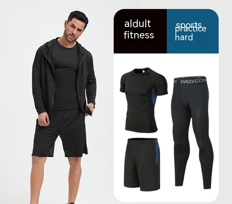 Fitness Suit Homme Running Night Running Sports Séchage rapide Cinq-pièces Foo