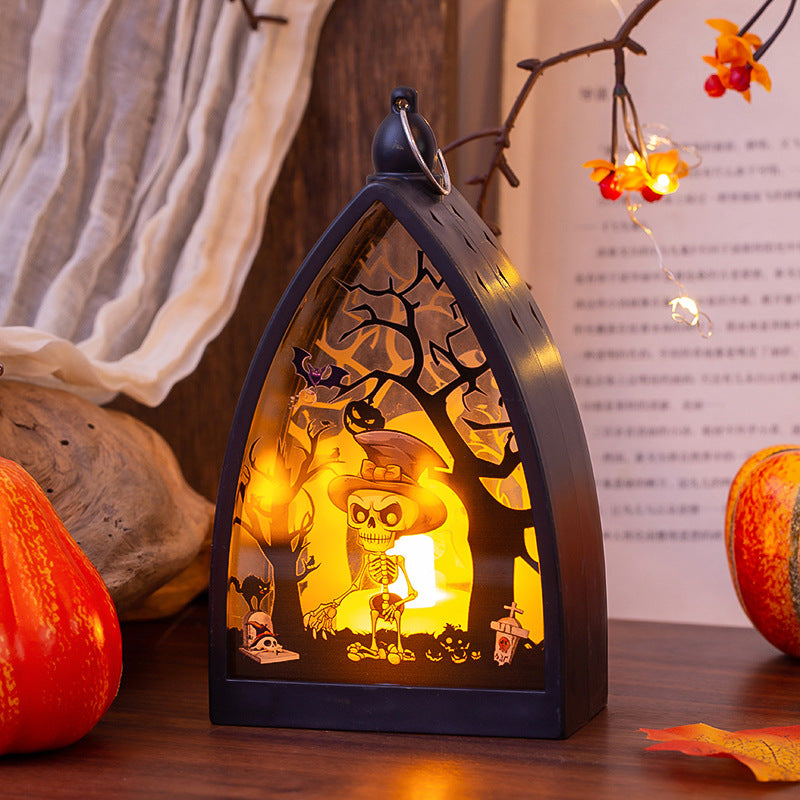 Décorations d'Halloween Glowing Crâne de citrouille Château Lampe à Vent Partie Atmosphère Scène Disposition