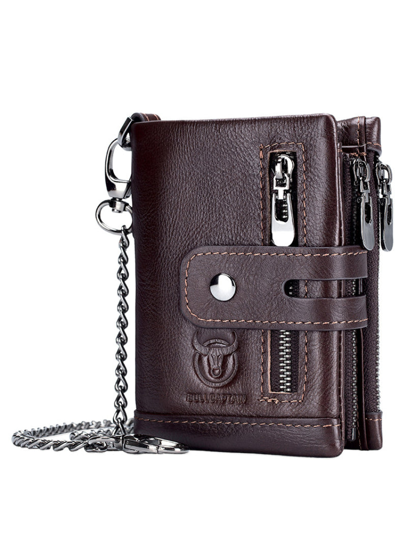 Portefeuille en cuir véritable Retro Compact Bifold Wallet avec double fermeture éclair parfait pour les pièces et