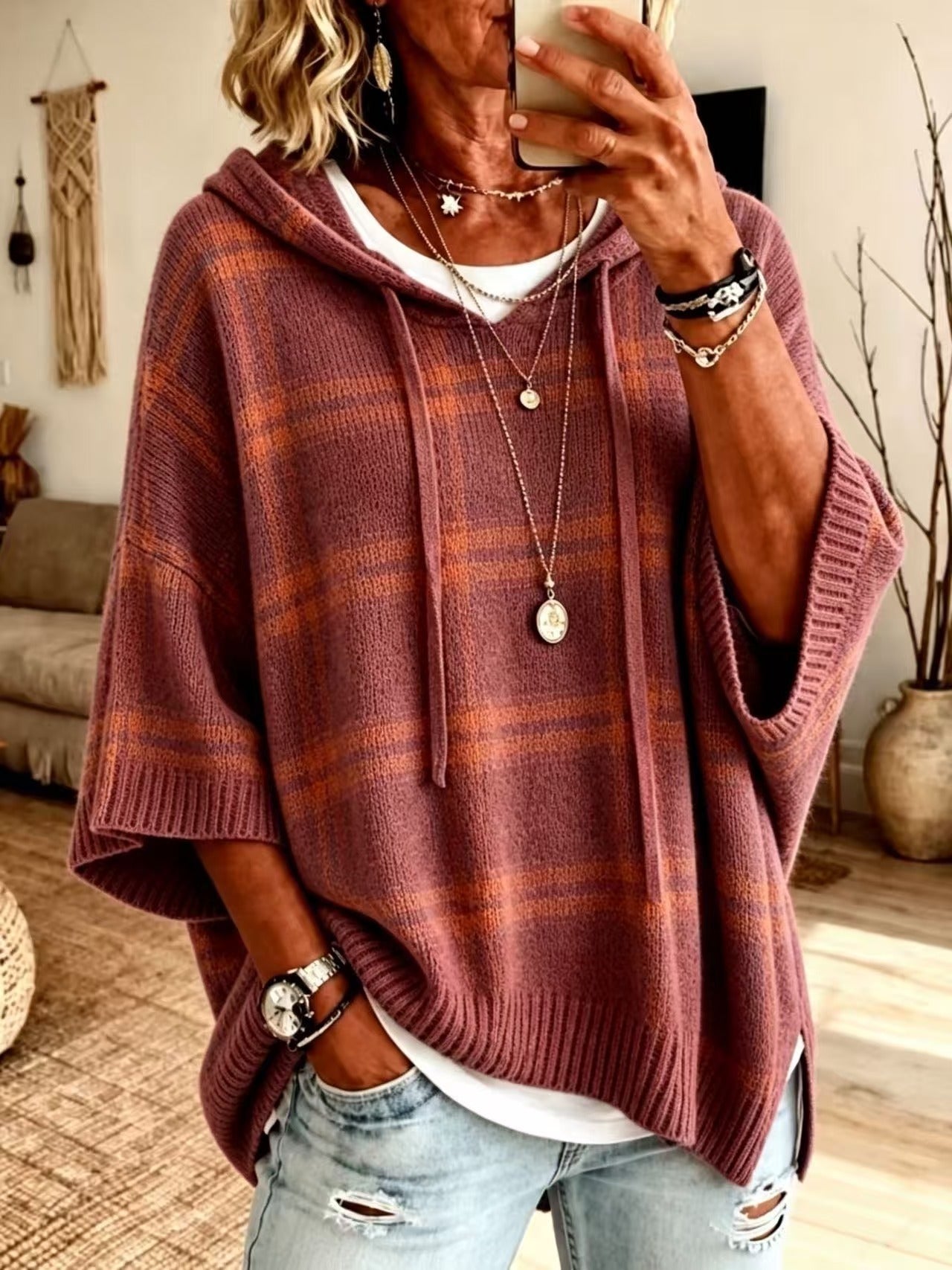 Chemise à capuche tricotée pour femmes
