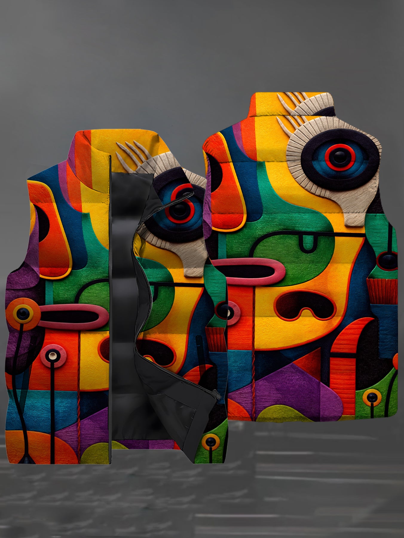 Homme 3D All Over Imprimer Puffer Vest Van Gogh Style Koi peinture à l'huile de poisson sans manches