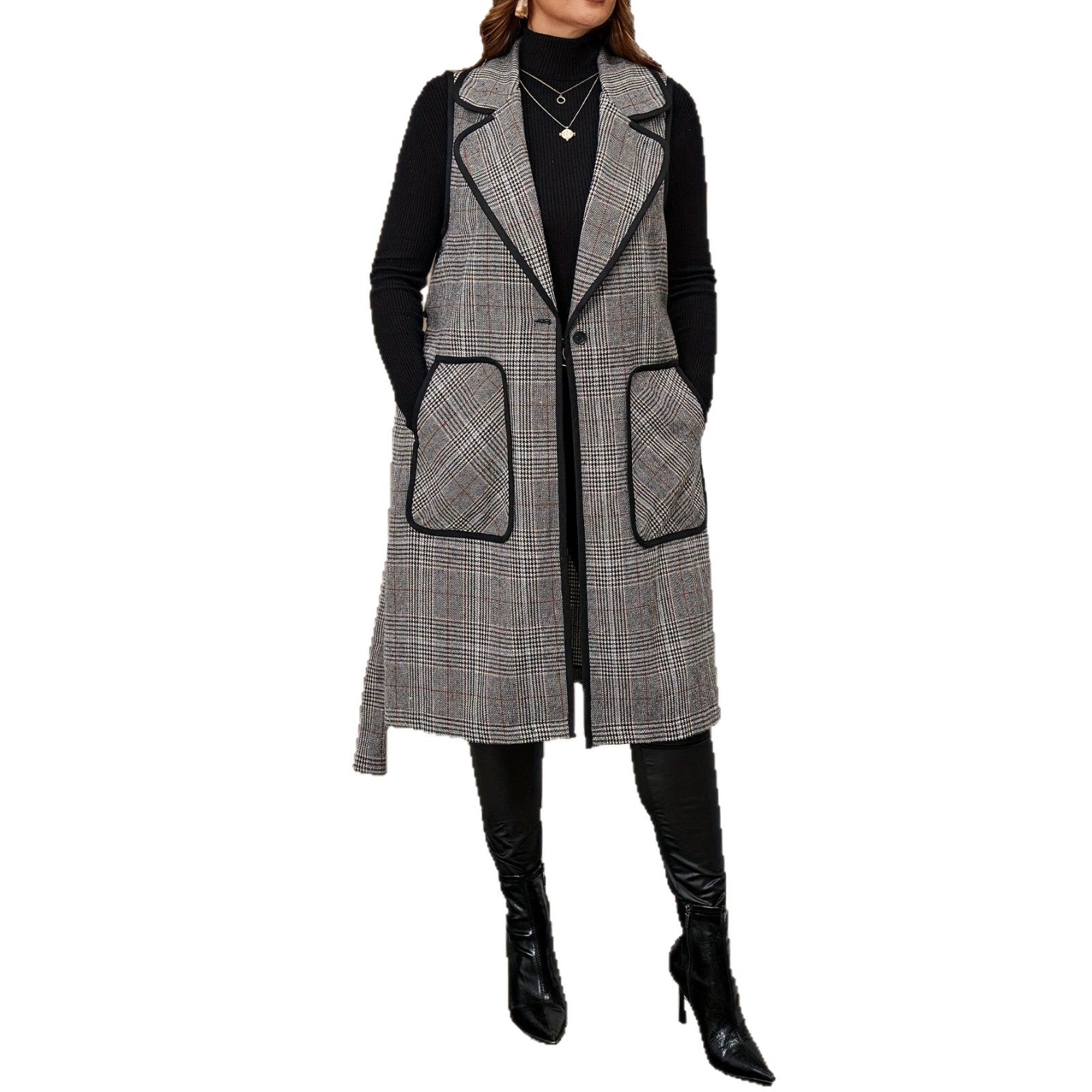 Femmes Élégante Long Houndstooth Veste