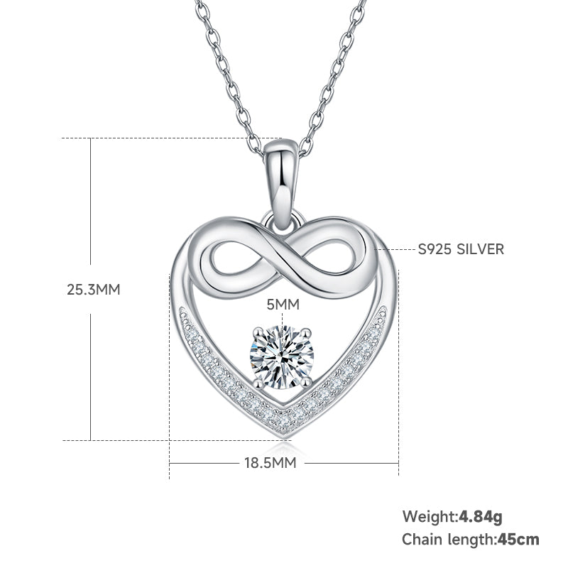4.8g S925 Argent Sterling 5mm Moissanite Infinity Coeur Collier 45cm 17 Pierres Pendentif Wi