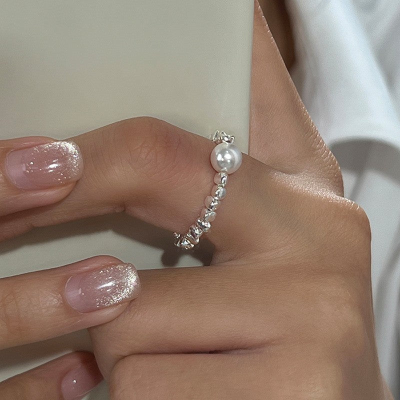 Maillard Pearl Bague Perlé Rope Élastique Femme Artistic Stacking Index Finger Ring High-E