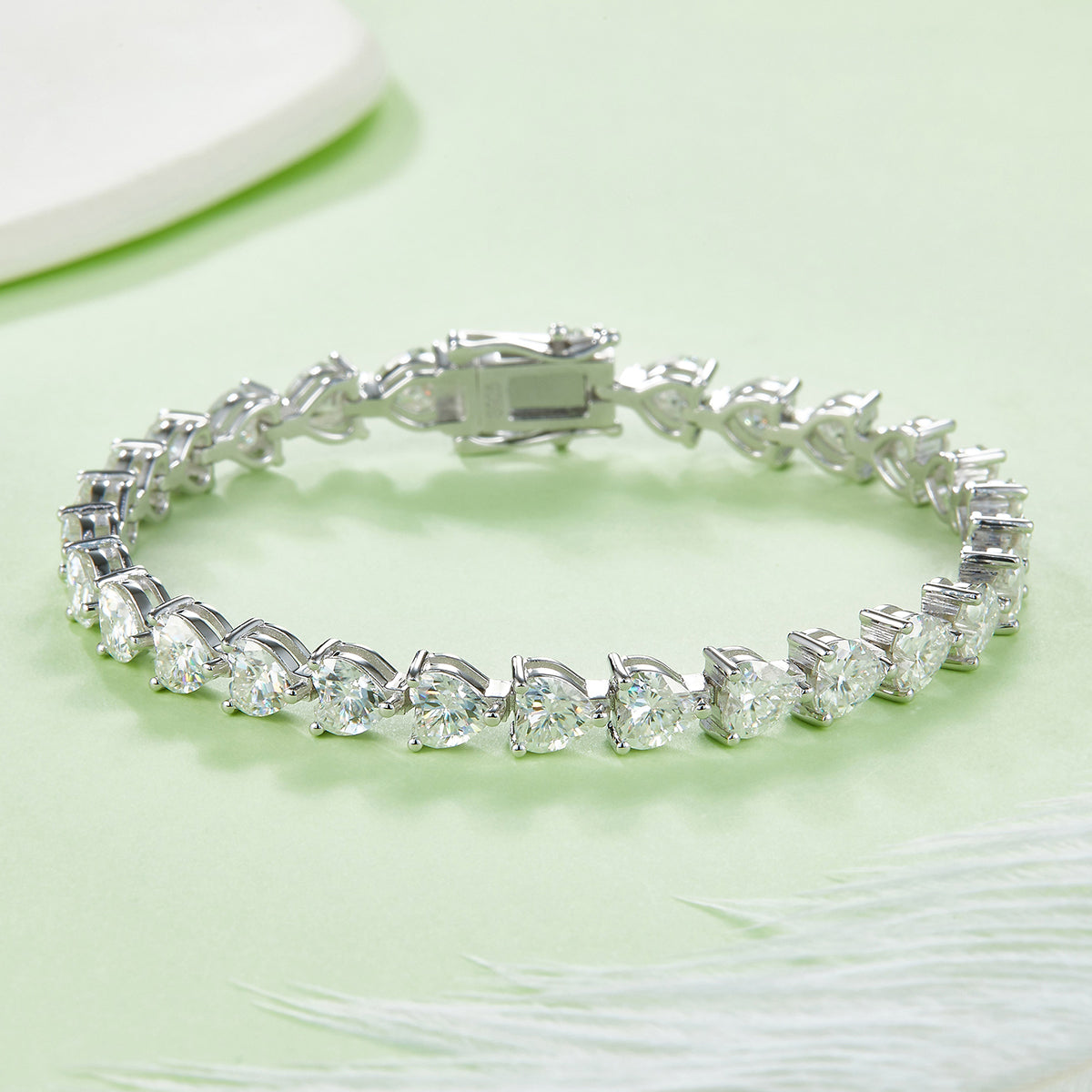 S925 Argent Sterling 5x5mm Coupe coeur Moissanite Bracelet de tennis D Couleur VVS1 16-18-20cm Pl