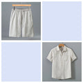 Short en lin pur pour homme et ensemble de chemises à manches courtes - Outfi léger décontracté d'été