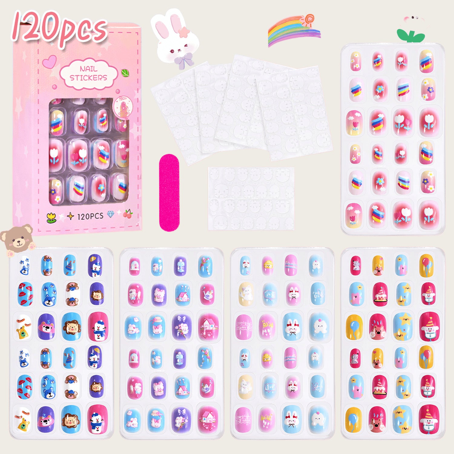 Set d'art à ongles pour enfants de style océan-océan de 120 pièces