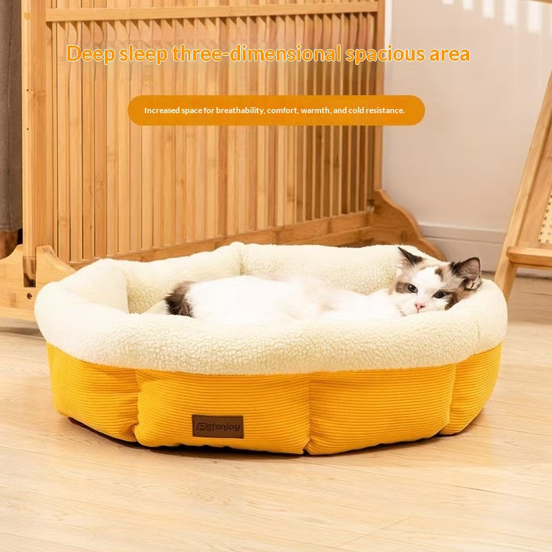 Lit de chat rond semi-fermé de lit de chat profond