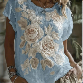 Top femme à manches courtes avec faux design Jacquard