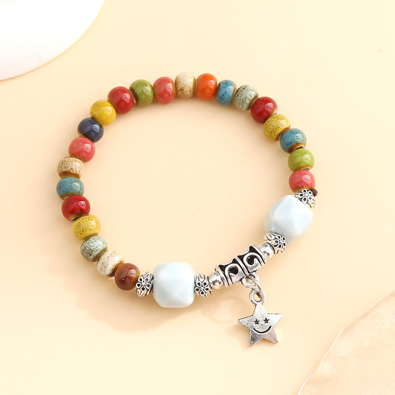 Rétro Scenery Dezhou Ceramic Bracelet Student Literary Ethnic Style National Tendance Perlée