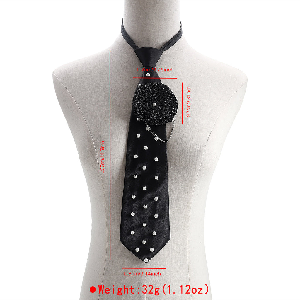 Accessoire aux fleurs en alliage de style rétro avec une cravate rouge et noire