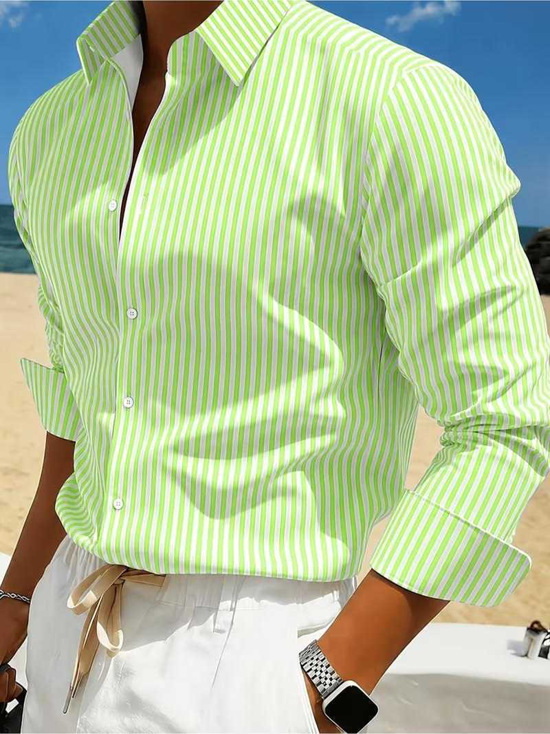 Chemise à manches longues rayées pour homme pour l'été