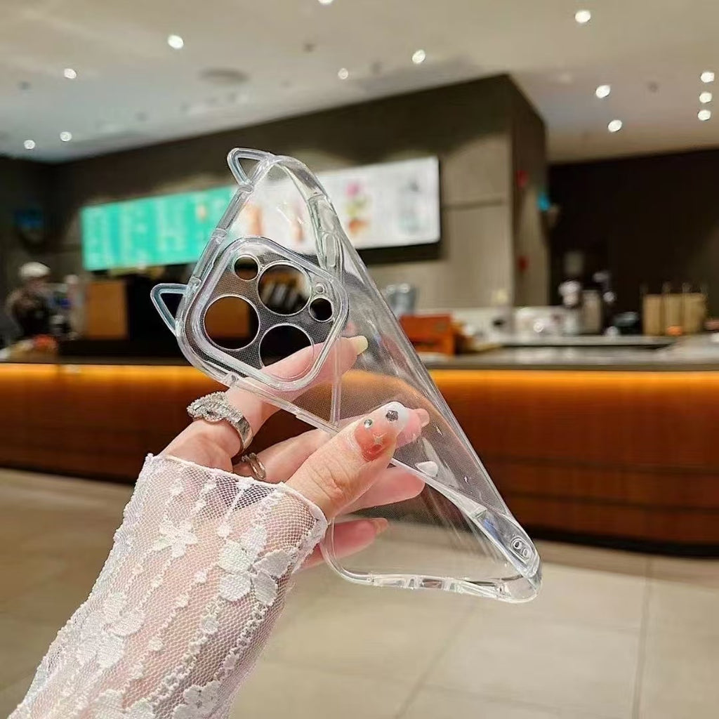 Étui téléphonique haute définition pour les oreilles de chat transparentes