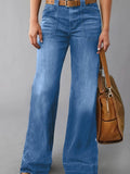 Vintage bleu lavé Cargo large jambe pantalons de denim haute montée deux poches avant perdu rétro