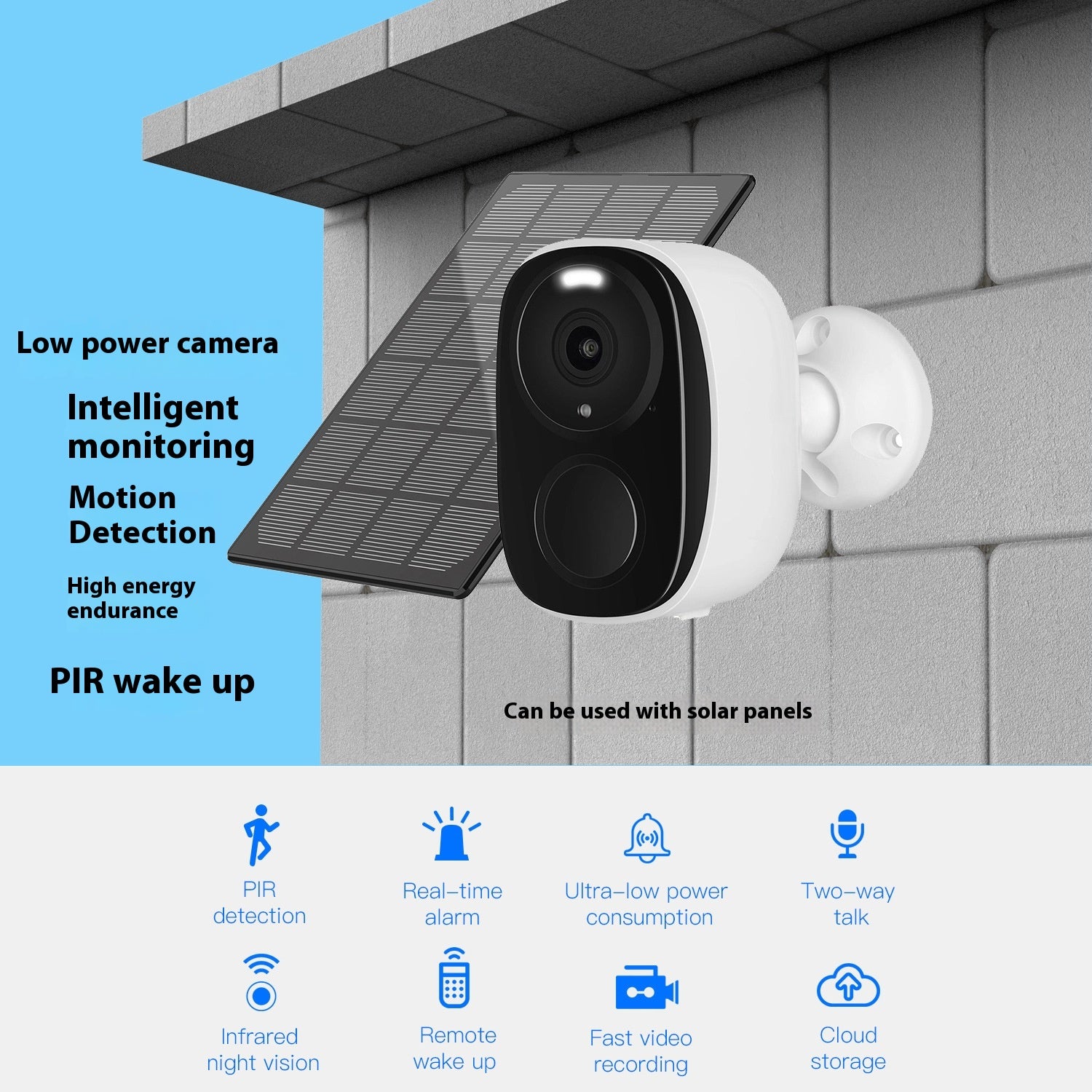 Caméra de surveillance sans fil de batterie solaire de faible puissance