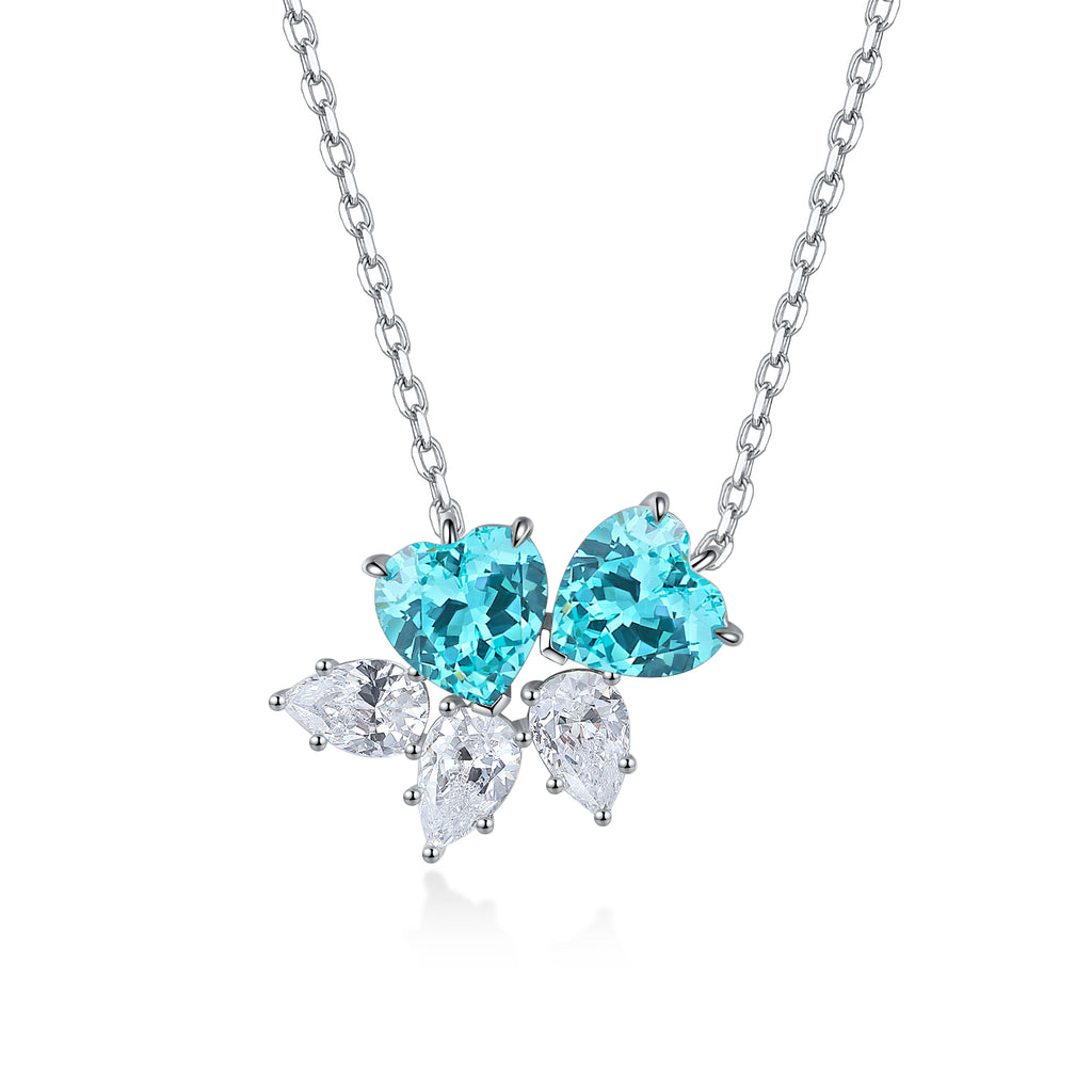 S925 Argent 4.1g Double Coeur Lab-Created Gemstone Collier