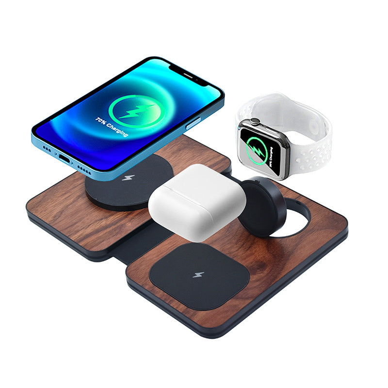 Chargeur sans fil magnétique à trois en un Walnut Chargeur sans fil pliable portable