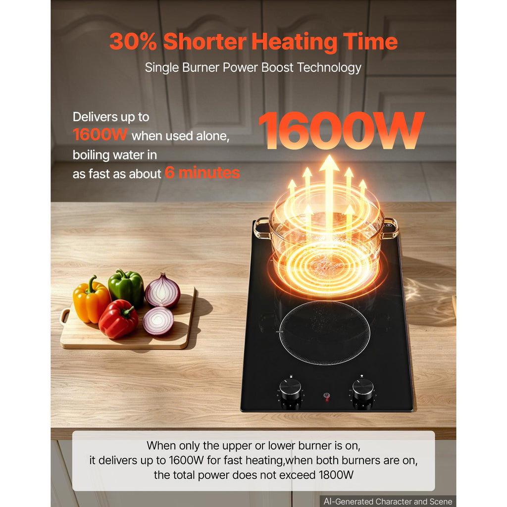 Cuisinière électrique 12in 2 brûleurs Poêle portable Top 1800W 120V Plug In