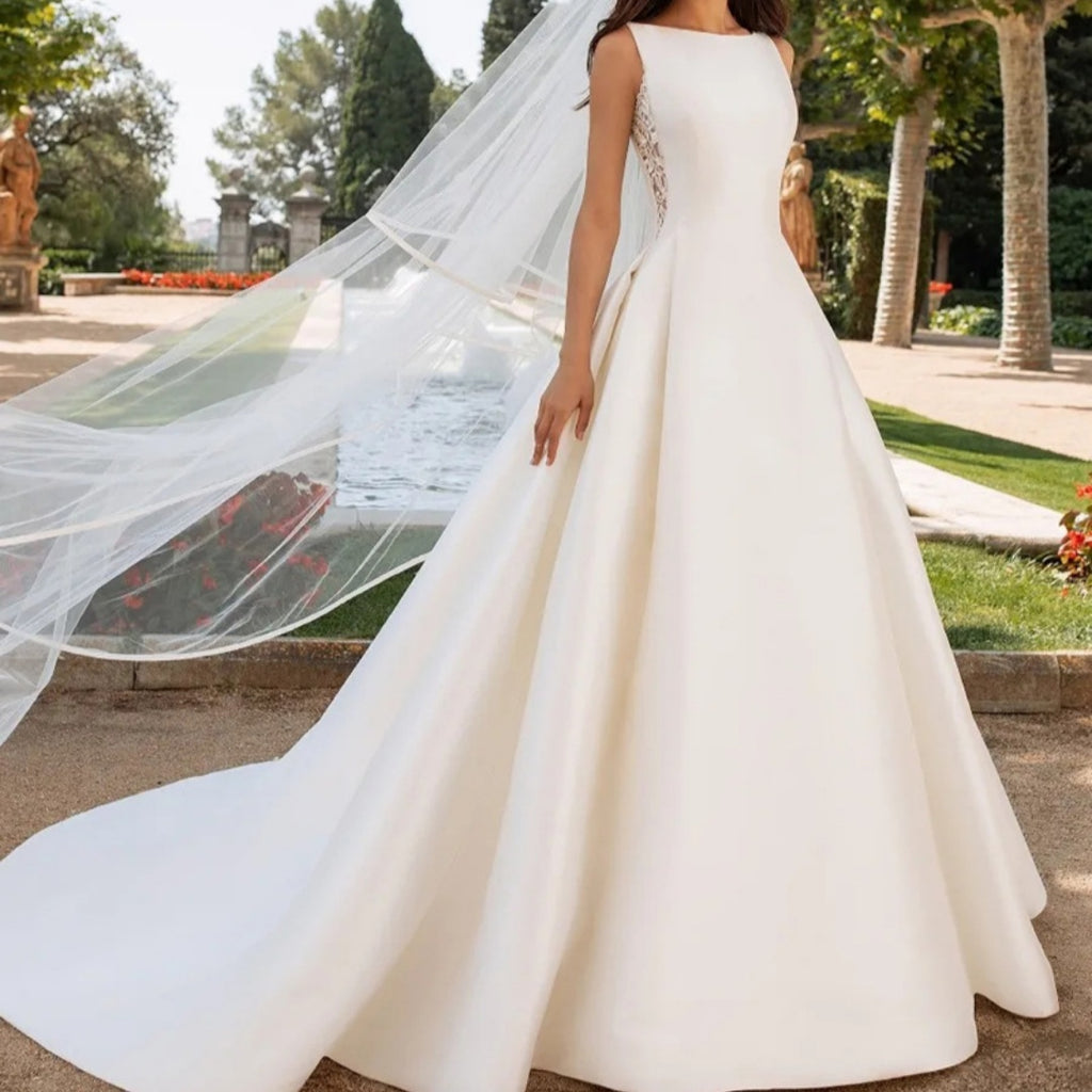 Française Retro Dentelle Texture avancée Satin Slim Mariée Simple Elégante robe de mariée Trailing