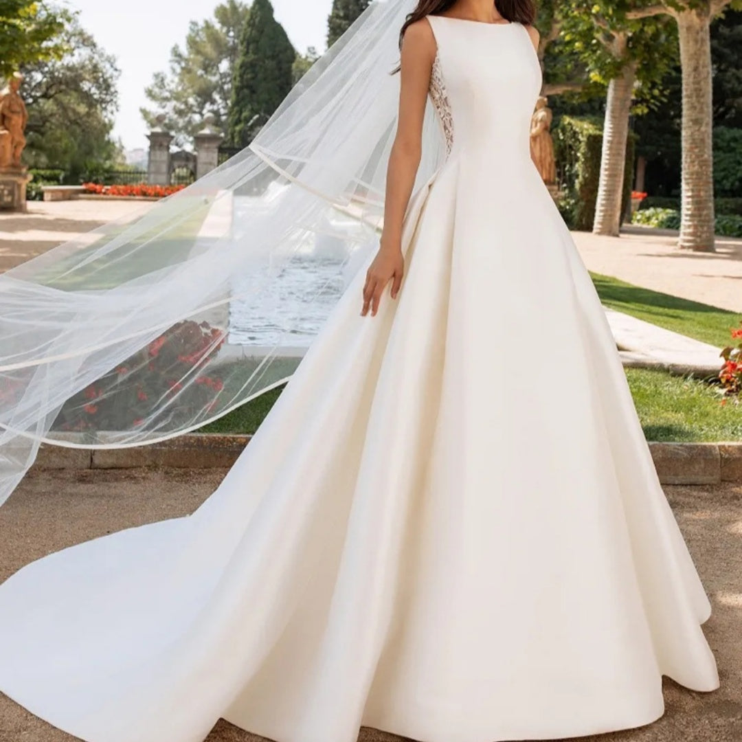 Française Retro Dentelle Texture avancée Satin Slim Mariée Simple Elégante robe de mariée Trailing