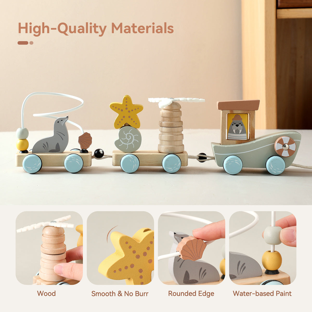 Three-section wooden toy for baby