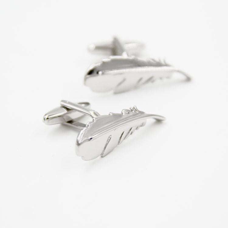 Simple homme style français argent plume forme Cufflinks ongles