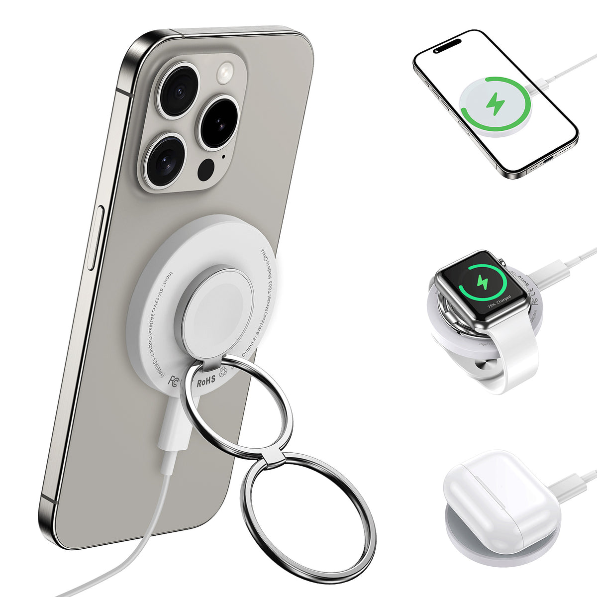 Bague de pliage portable créative Chargeur sans fil magnétique deux en un