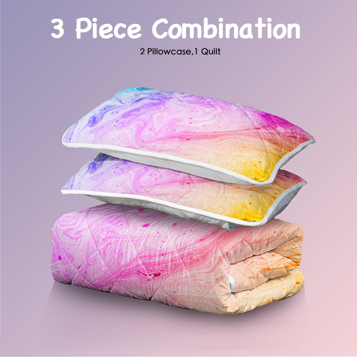 Ensemble de literie en marbre arc-en-ciel souple en microfibre Pastel