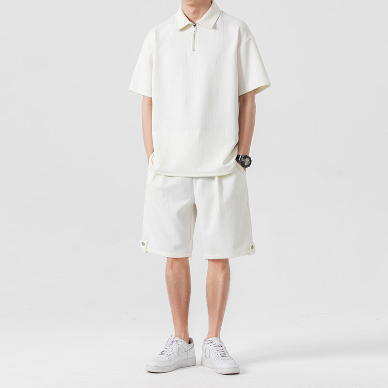 Polo Shirt Sports Shorts Trendy Solid Color Couple's Outfit