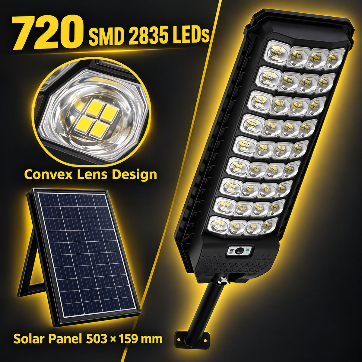 Solar Powered Motion Sensor Outdoor Light W7208 9 Noir pour Garden Yard Street Wall LED
