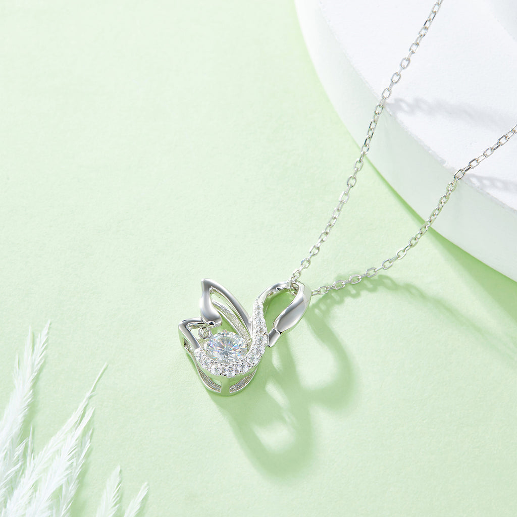 S925 Argent Sterling 0.5ct D Couleur VVS1 Moissanite Swan Pendentif Collier 45cm Platine Pla