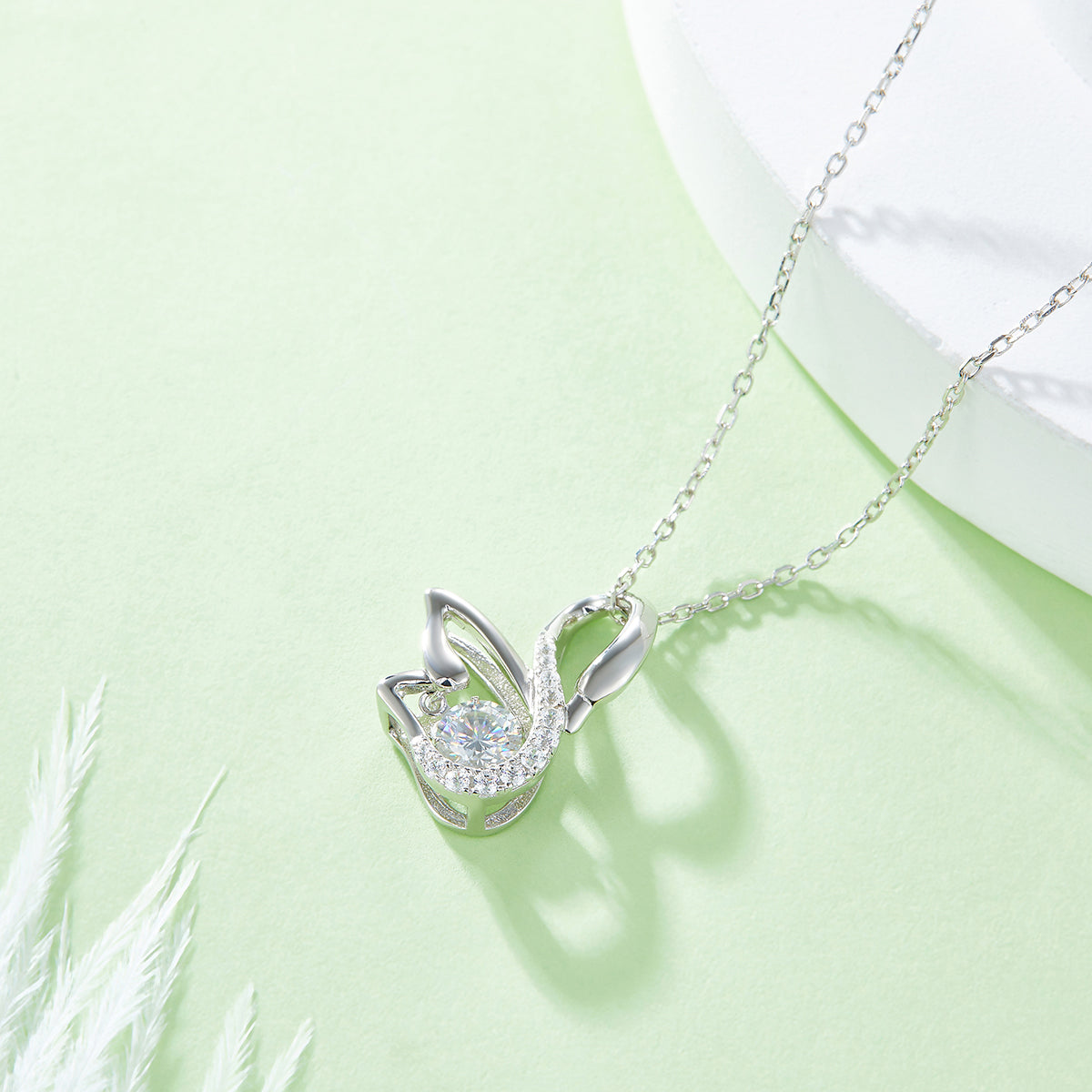 S925 Argent Sterling 0.5ct D Couleur VVS1 Moissanite Swan Pendentif Collier 45cm Platine Pla
