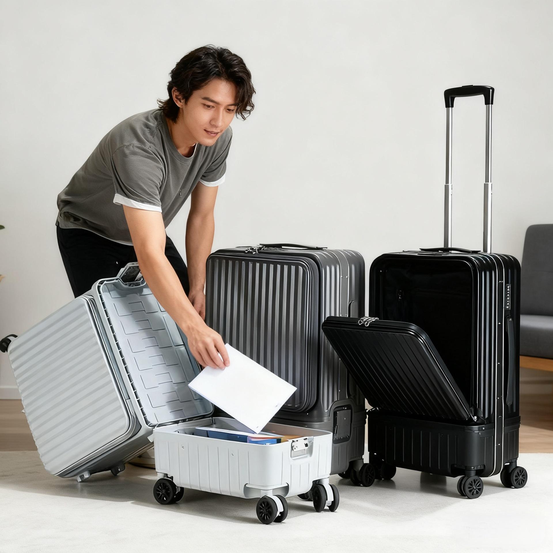 Multifonctionnel ouverture latérale Valise haute capacité avec séparation humide à sec et un Aluminu