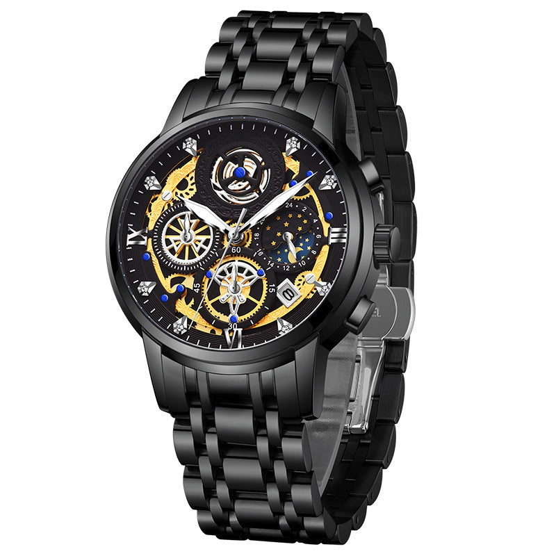 Montre Quartz multifonction en acier inoxydable pour homme