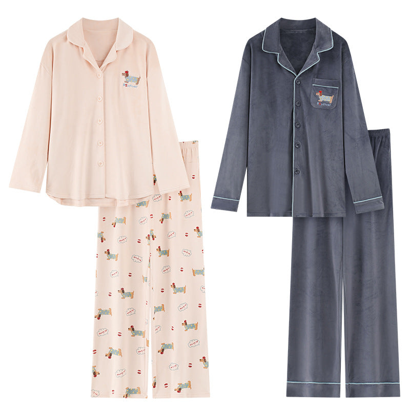 Couples Pyjama AutomneHiver Épaisseur Fleece-lined Fleece Hommes Ensemble