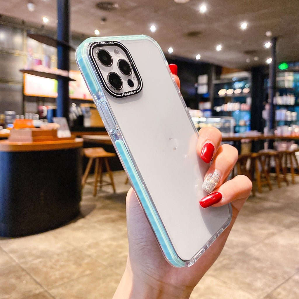 Boîtier de téléphone transparent avec cadre de couleur solide antidérapant