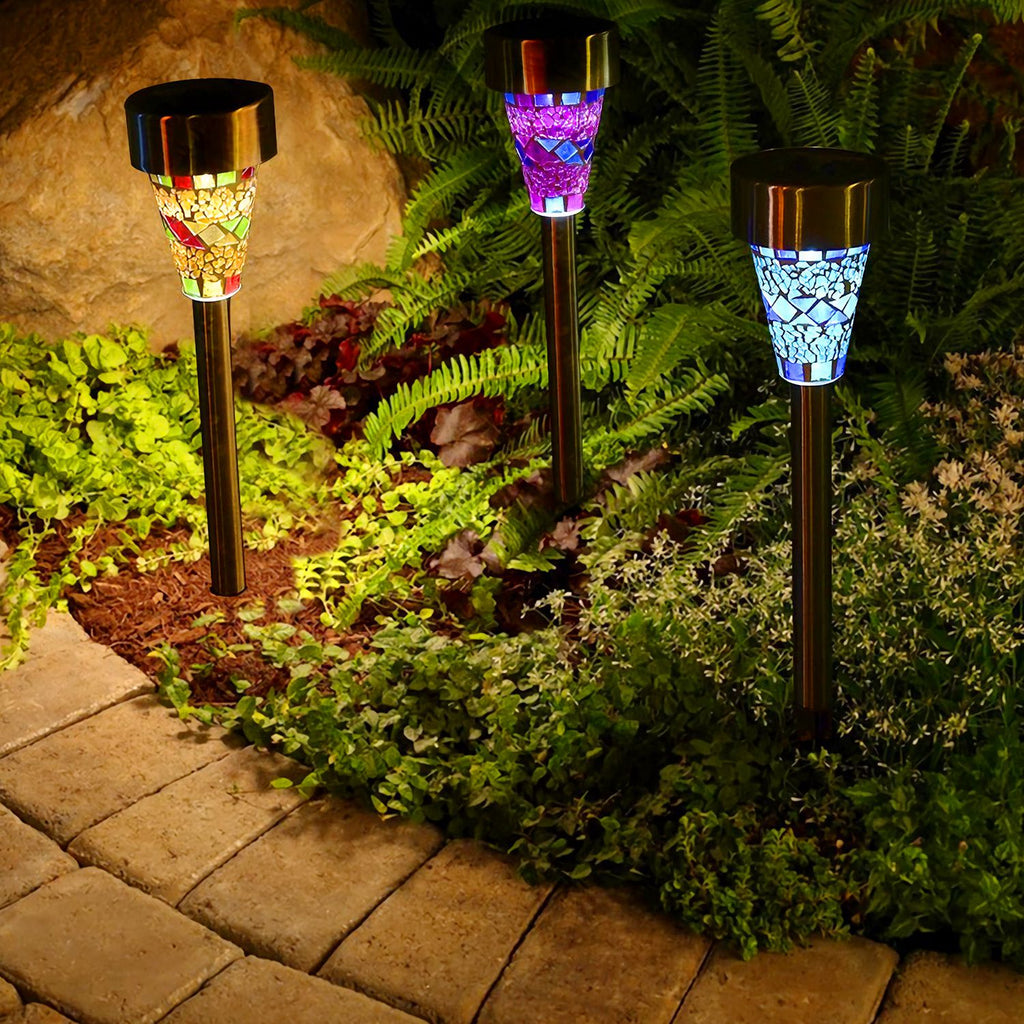 6-Pack Mosaic Solar Pathway Lights IP44 Waterproof for Yard Driveway