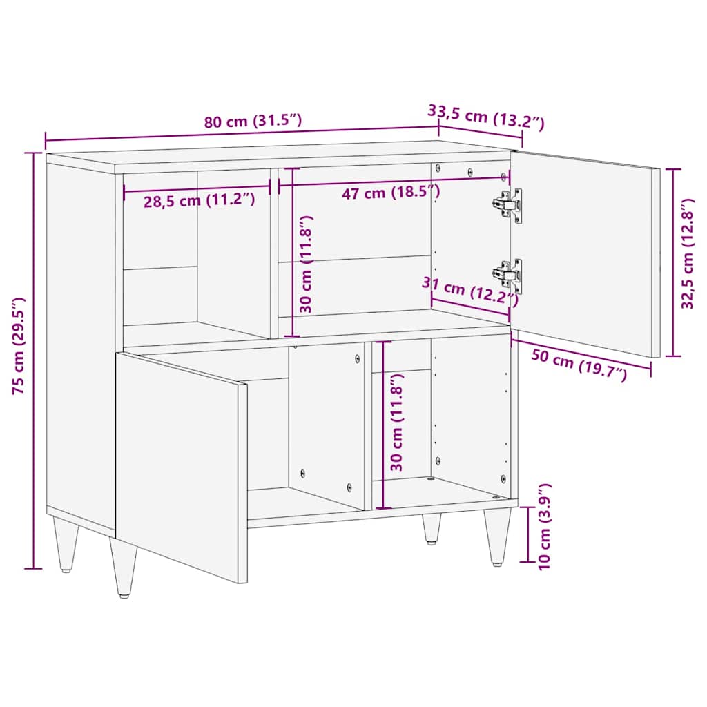 Buffet Brown 80 x 33,5 x 75 cm Tube et bois massif de mangue