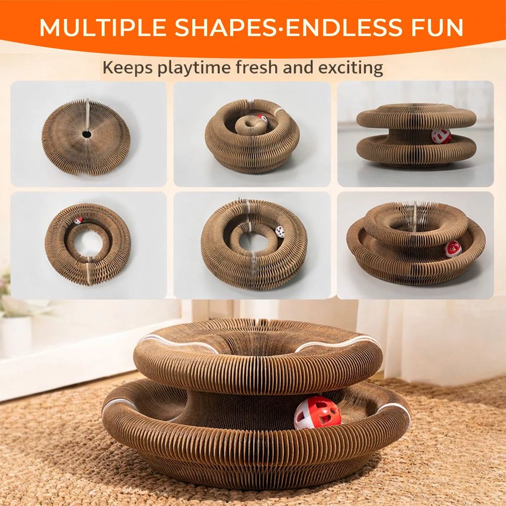 Jouet chat Kitty Curls - Foldable Accordéon Cat Scratcher withBall - Magic Organ Cat Scratch