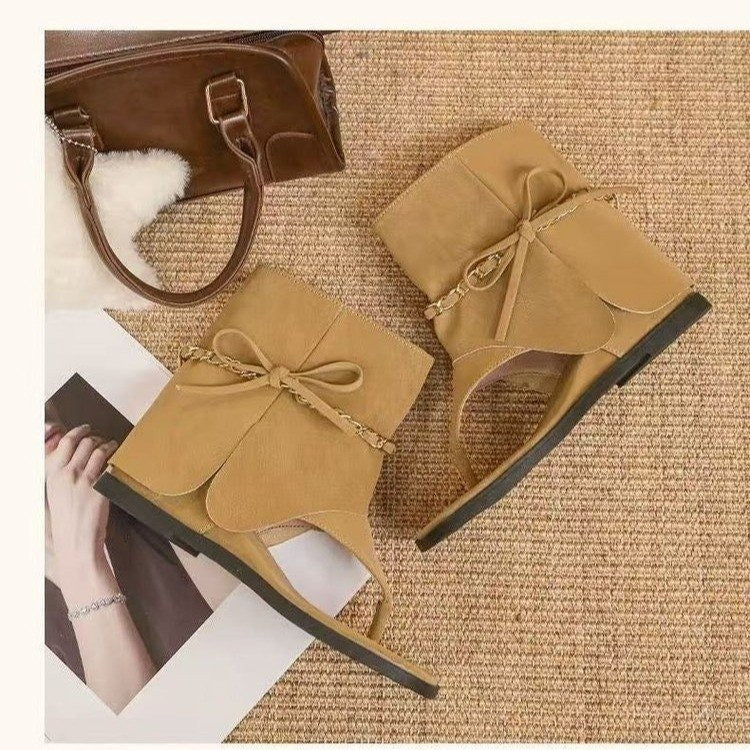 Femmes Y2K Gold Chain Decor String Toe Bottes de sandale de cheville