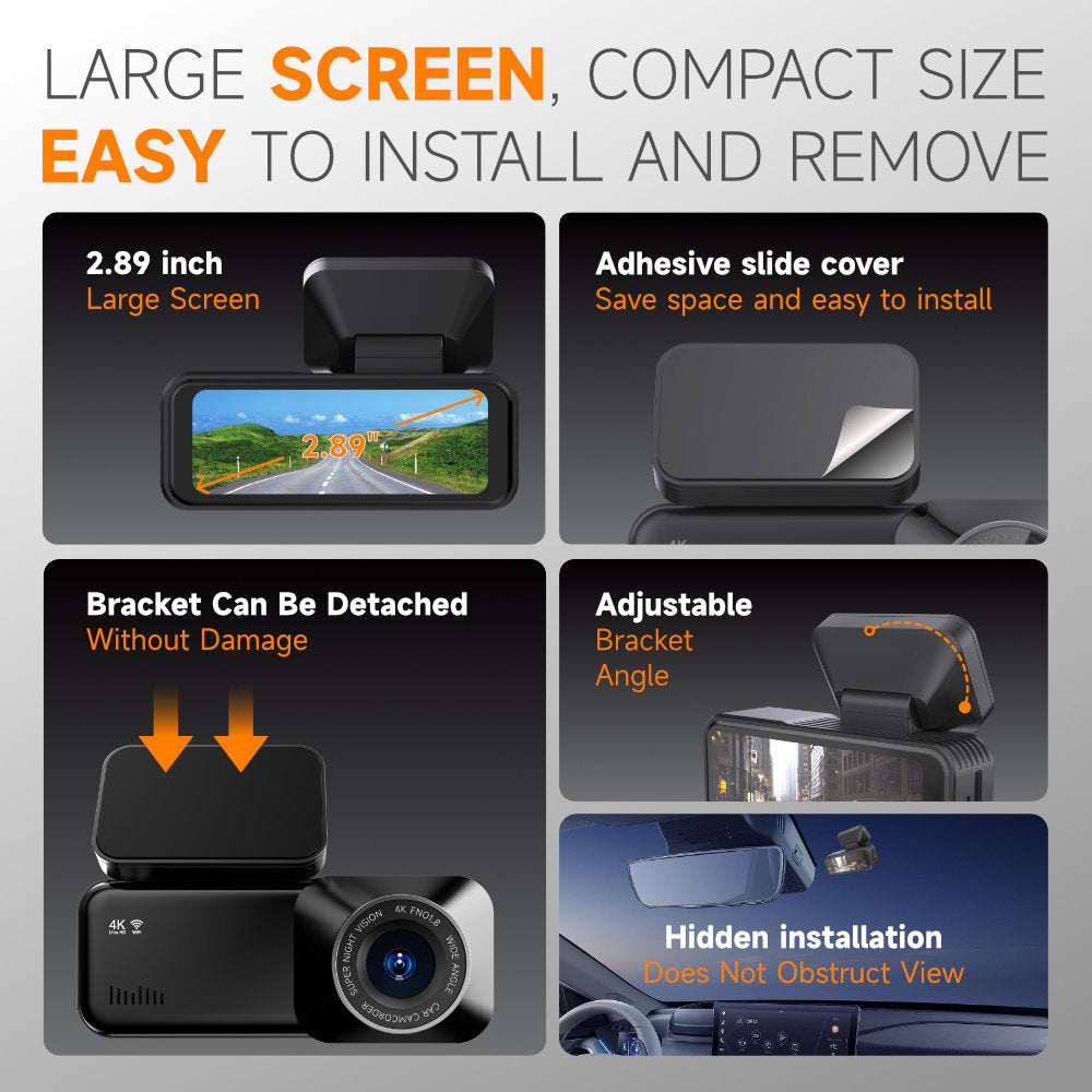 Enregistreur de conduite Night Vision HD 4K 5Gwifi Dash Cam