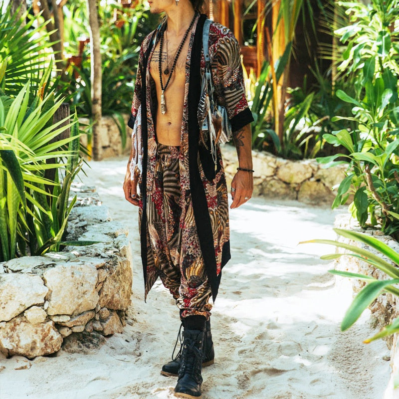 Manche courte Long Cardigan Matching Longueur cheville Pantalons bandés