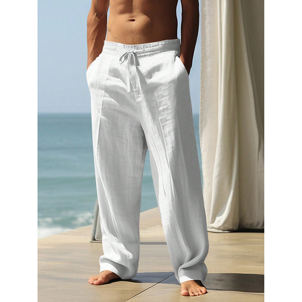 Linge de maison pour hommes Casual Loose Straight Long Pantalons Large-leg Respirant Linge de coton confortable